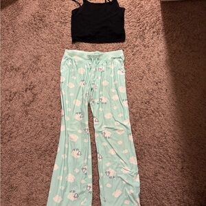 Black Tank Top and Mint Pajama Pants Set